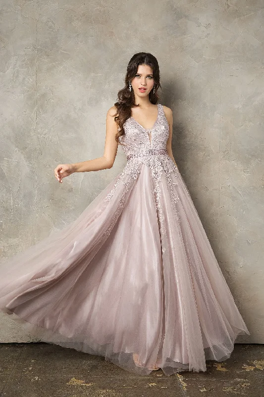 cocktail dresses with open shoulder designs for summer --Floral Applique Sleeveless A-line Tulle Gown by Juno 0950 cocktail dresses with open shoulder designs for summer --Floral Applique Sleeveless A-line Tulle Gown by Juno 0950