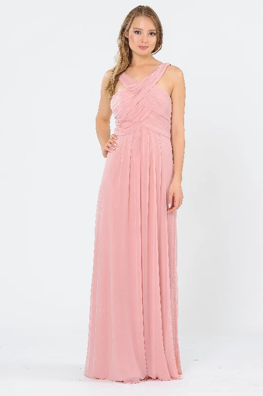 bridesmaid dresses with satin fabric for smooth finish --Long A-line Dress with Pleated Bodice by Poly USA 8554 bridesmaid dresses with satin fabric for smooth finish --Long A-line Dress with Pleated Bodice by Poly USA 8554