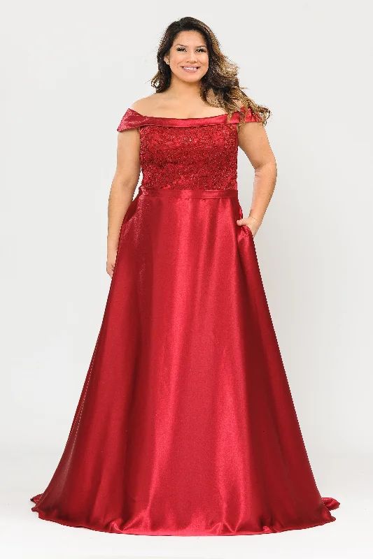 Sexy wedding guest dresses with back cutouts for added drama -Plus Size Embroidered Long Off Shoulder Dress by Poly USA W1064 Sexy wedding guest dresses with back cutouts for added drama -Plus Size Embroidered Long Off Shoulder Dress by Poly USA W1064
