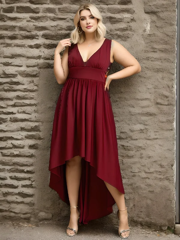 Wedding guest cocktail dresses for spring weddings -Plus High Low Deep V Neck Sleeveless Wholesale Bridesmaid Dresses Wedding guest cocktail dresses for spring weddings -Plus High Low Deep V Neck Sleeveless Wholesale Bridesmaid Dresses