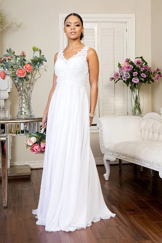 cocktail dresses with layered skirts for dramatic effect --White Long Applique V-Neck Dress by Elizabeth K GL2311 cocktail dresses with layered skirts for dramatic effect --White Long Applique V-Neck Dress by Elizabeth K GL2311
