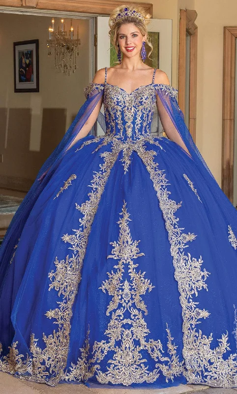 Dancing Queen 1768 - Gilt Applique Quinceanera Ballgown