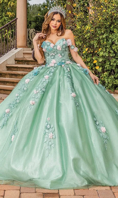 Dancing Queen 1828 - Draped Sleeve Embroidered Ballgown