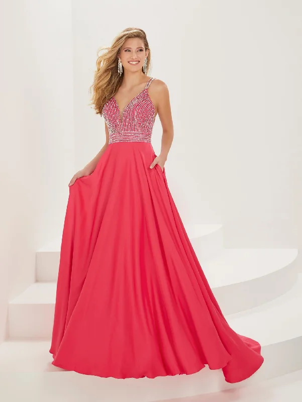 cocktail dresses with velvet finishes for winter warmth --Beaded Crepe Chiffon A-line Gown by Tiffany Designs 16927 cocktail dresses with velvet finishes for winter warmth --Beaded Crepe Chiffon A-line Gown by Tiffany Designs 16927