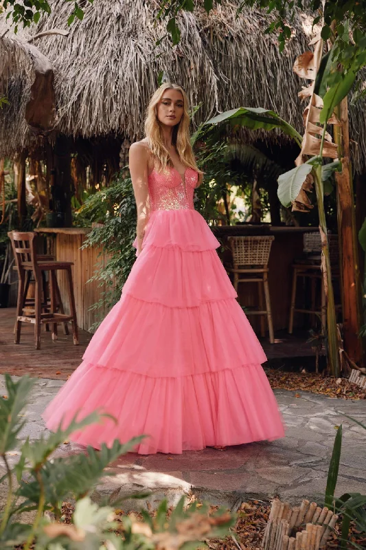 Sophisticated wedding guest dresses with tailored lines and cuts -Sleeveless Sequin Bodice A-line Ruffled Gown by Juliet JT2457H Sophisticated wedding guest dresses with tailored lines and cuts -Sleeveless Sequin Bodice A-line Ruffled Gown by Juliet JT2457H