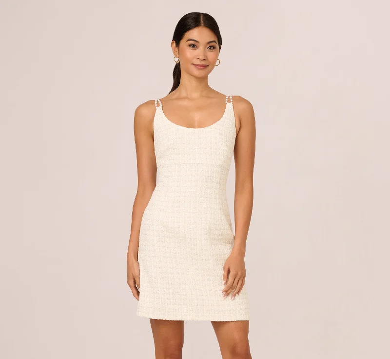 Light pastel spring dresses for a soft, airy feel -Tweed Pearl Short Dress In Ivory