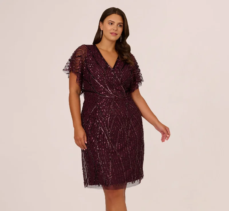 Wedding guest dresses that match well with statement jewelry -Plus Size Beaded Surplice Midi Dress With Dolman Sleeves In Deep Amethyst Wedding guest dresses that match well with statement jewelry -Plus Size Beaded Surplice Midi Dress With Dolman Sleeves In Deep Amethyst