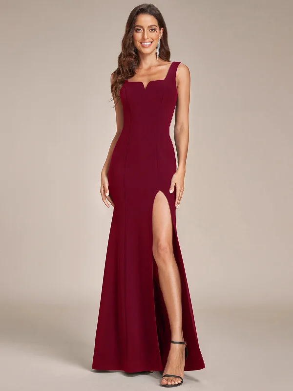 Chic gold party dresses for glamorous events -Square Neck High Split Mermaid Wholesale Evening Dresses Chic gold party dresses for glamorous events -Square Neck High Split Mermaid Wholesale Evening Dresses