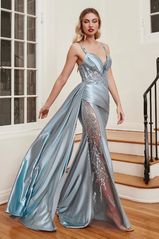 bridesmaid dresses with mesh panels for modern style --Satin Sleeveless Sheer Slit Gown by Ladivine CDS417 bridesmaid dresses with mesh panels for modern style --Satin Sleeveless Sheer Slit Gown by Ladivine CDS417