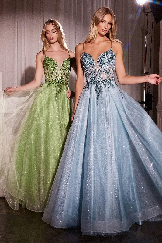 formal dresses with off-shoulder sleeves for summer events --Applique Sleeveless Tulle Gown by Ladivine CC0881 formal dresses with off-shoulder sleeves for summer events --Applique Sleeveless Tulle Gown by Ladivine CC0881