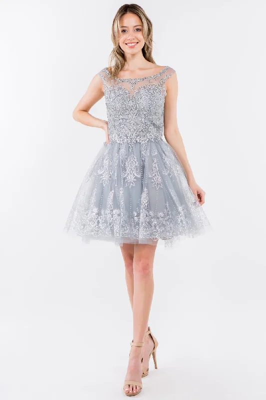 Statement dresses for unique and standout looks -Short Illusion Glitter Print Dress by Elizabeth K GS1964 Statement dresses for unique and standout looks -Short Illusion Glitter Print Dress by Elizabeth K GS1964