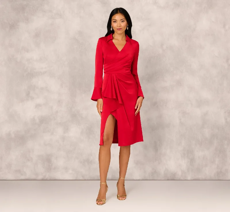 Sophisticated wedding guest dresses with tailored lines and cuts -Crepe Back Satin Midi Dress In Red Sophisticated wedding guest dresses with tailored lines and cuts -Crepe Back Satin Midi Dress In Red