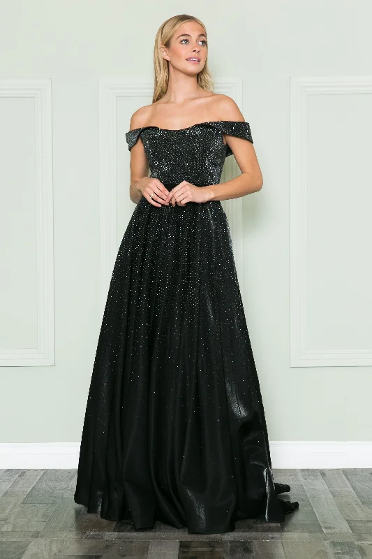 Wedding guest dresses with empire waists for a flattering silhouette -Off Shoulder Rhinestone Gown by Poly USA 8890 Wedding guest dresses with empire waists for a flattering silhouette -Off Shoulder Rhinestone Gown by Poly USA 8890