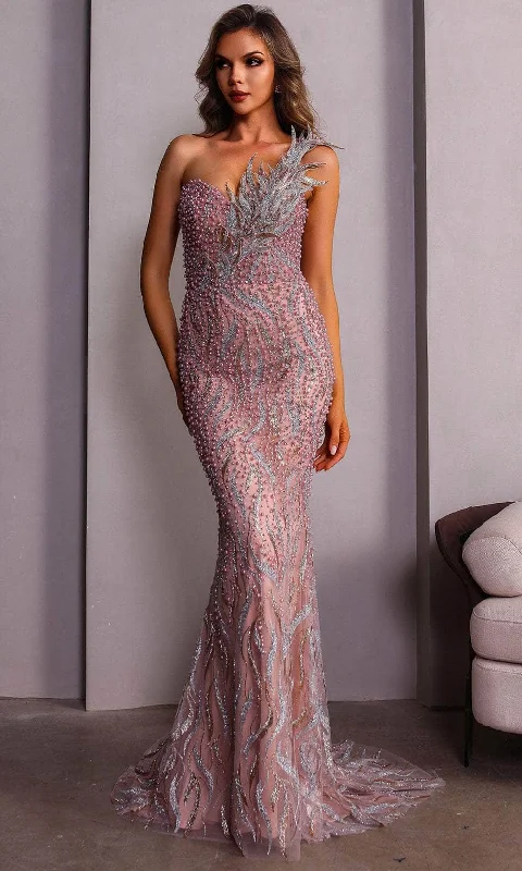 Terani Couture 251GL4315 - One Shoulder Elegant Trumpet Evening Gown