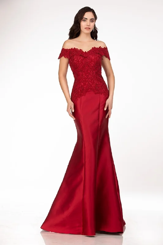 cocktail dresses with layered skirts for dramatic effect --Mikado Off Shoulder Mermaid Dress by Abby Paris 986003W