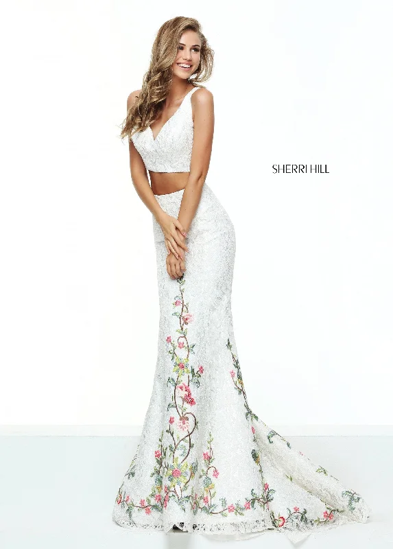 Two piece skirt sets with mesh inserts- -50778