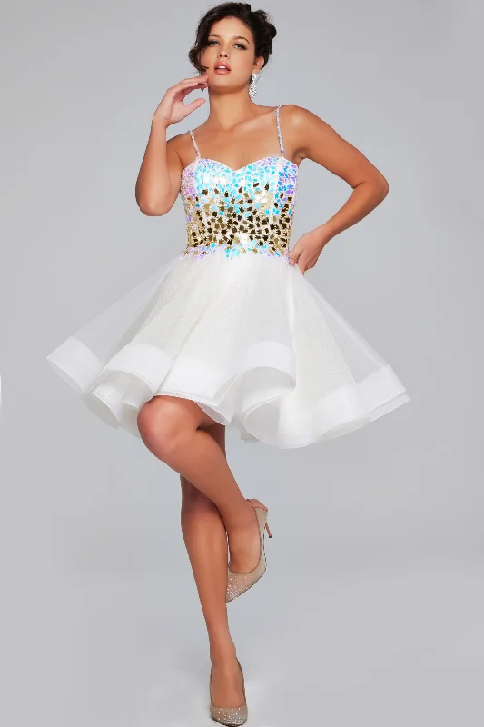 Classy knee-length dresses for cocktail events -Beaded Short Sleeveless A-line Dress by Jovani 40516 Classy knee-length dresses for cocktail events -Beaded Short Sleeveless A-line Dress by Jovani 40516
