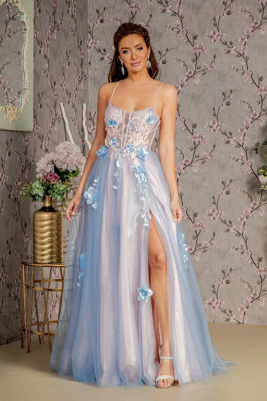 Wedding guest dresses with a layered design for added texture -3D Floral Sleeveless A-line Slit Gown by GLS Gloria GL3250 Wedding guest dresses with a layered design for added texture -3D Floral Sleeveless A-line Slit Gown by GLS Gloria GL3250