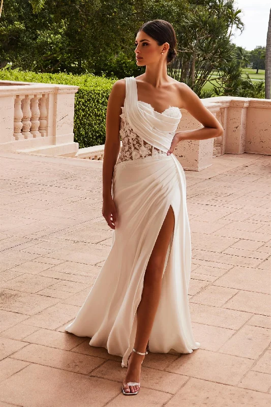 cocktail dresses with adjustable straps for comfortable fit --One Shoulder Slit Bridal Gown by Nox Anabel E1526W cocktail dresses with adjustable straps for comfortable fit --One Shoulder Slit Bridal Gown by Nox Anabel E1526W