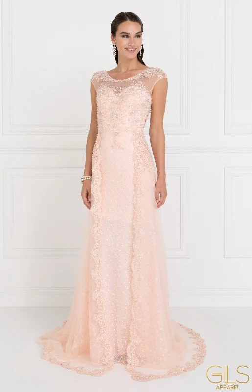 Best wedding guest dresses for springtime celebrations -Embroidered Long Blush Cap Sleeve Lace Dress by Elizabeth K GL1539 Best wedding guest dresses for springtime celebrations -Embroidered Long Blush Cap Sleeve Lace Dress by Elizabeth K GL1539