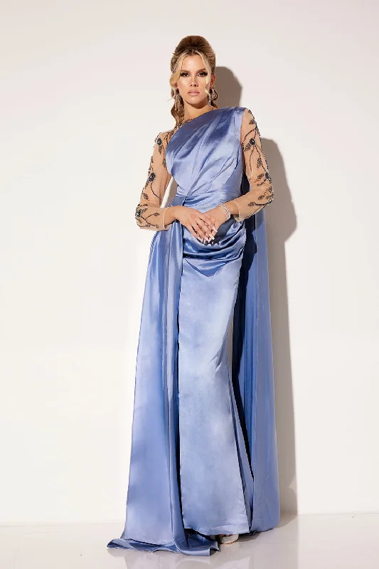 long sleeve cocktail dresses in velvet for winter weddings --Satin Fitted One Shoulder Gown by Lucci Lu C8066 long sleeve cocktail dresses in velvet for winter weddings --Satin Fitted One Shoulder Gown by Lucci Lu C8066
