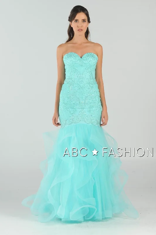 How to choose wedding guest dresses for a formal ceremony -Long Strapless Mermaid Dress with Ruffled Skirt by Poly USA 8198 How to choose wedding guest dresses for a formal ceremony -Long Strapless Mermaid Dress with Ruffled Skirt by Poly USA 8198