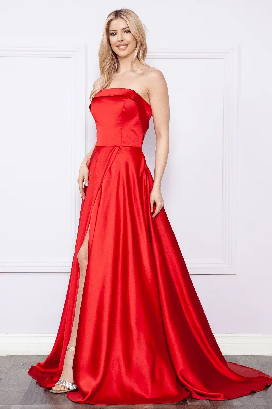formal dresses with detachable sleeves for multiple looks --Long Strapless Satin Dress by Poly USA 9188 formal dresses with detachable sleeves for multiple looks --Long Strapless Satin Dress by Poly USA 9188