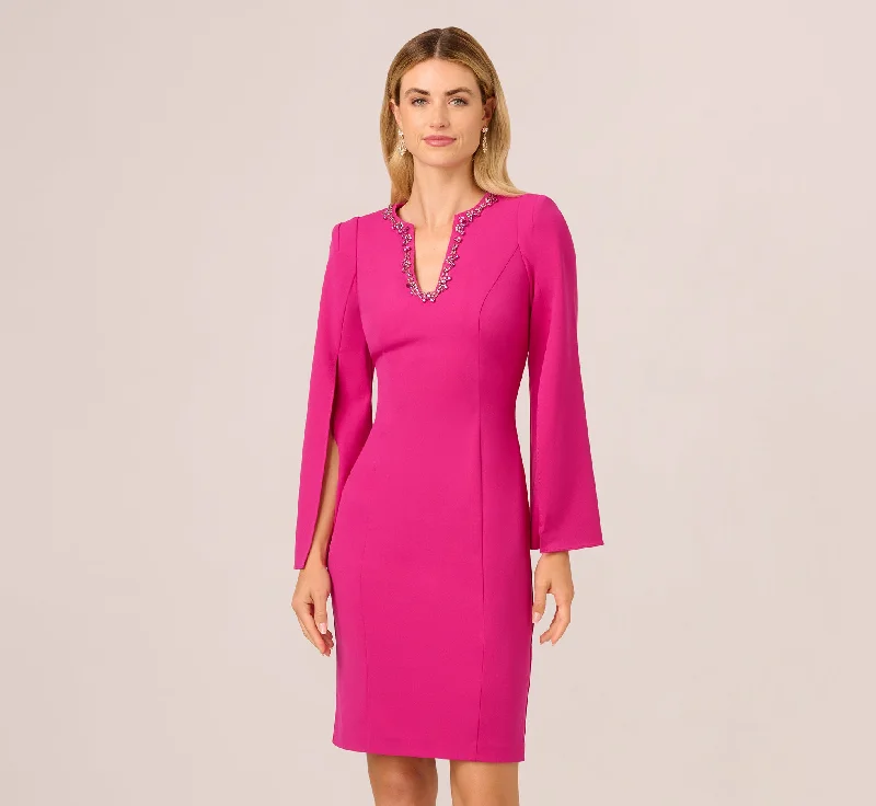 Wedding guest dresses with empire waists for a flattering silhouette -Knit Crepe Jewel Short Dress In Berry Rose Wedding guest dresses with empire waists for a flattering silhouette -Knit Crepe Jewel Short Dress In Berry Rose