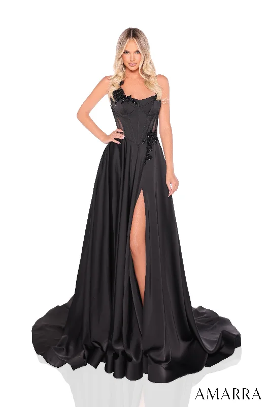 cocktail dresses with ruched sides for slimming effect --Satin Sleeveless A-line Slit Gown by Amarra 88214 cocktail dresses with ruched sides for slimming effect --Satin Sleeveless A-line Slit Gown by Amarra 88214