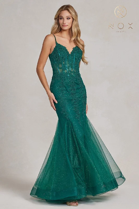 formal dresses in pastel colors for springtime events --Applique V-Neck Mermaid Gown by Nox Anabel P1170 formal dresses in pastel colors for springtime events --Applique V-Neck Mermaid Gown by Nox Anabel P1170