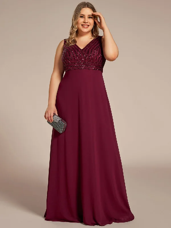 Dazzling sequin dresses for fancy occasions -Plus-Sleeveless VNeck Sequin & Chiffon Wholesale Evening Dresses Dazzling sequin dresses for fancy occasions -Plus-Sleeveless VNeck Sequin & Chiffon Wholesale Evening Dresses