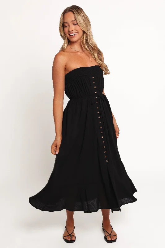 Spring dresses for all-day comfort with soft fabrics -Nerea Midi Strapless Dress - Black Spring dresses for all-day comfort with soft fabrics -Nerea Midi Strapless Dress - Black