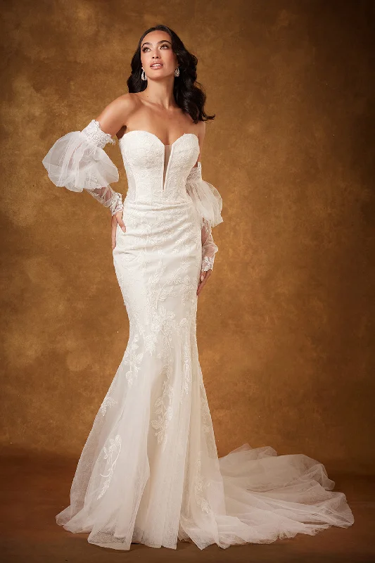 Wedding guest dresses with sheer panels for a sultry look -Puff Sleeve Strapless Bridal Gown by Abby Lane 97222 Wedding guest dresses with sheer panels for a sultry look -Puff Sleeve Strapless Bridal Gown by Abby Lane 97222
