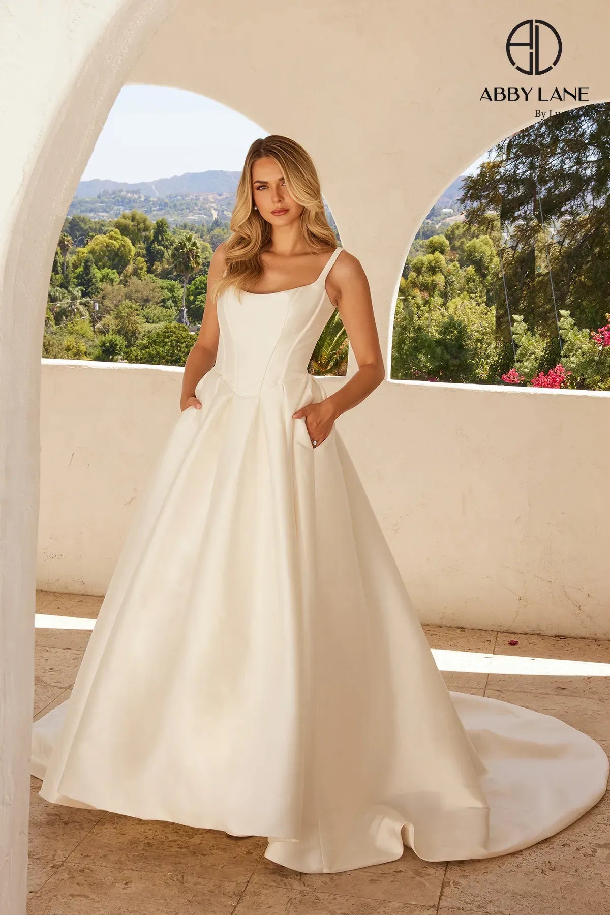 cocktail dresses with sequin skirts for party nights --Mikado Sleeveless A-line Bridal Gown by Abby Lane 97280