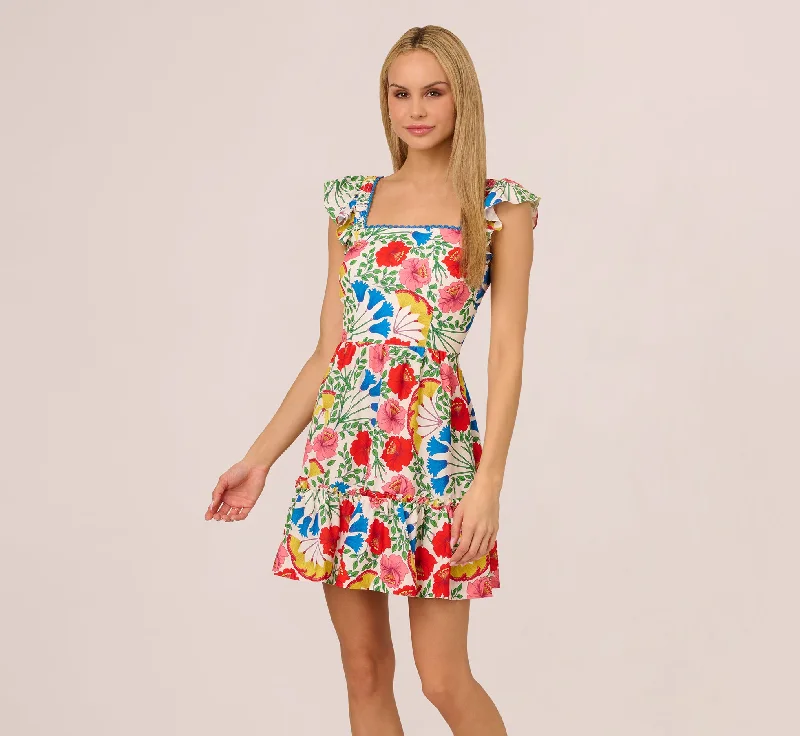 Where to buy spring dresses for weddings -Square Neck Floral Ruffle Short Dress In Ivory Multi Where to buy spring dresses for weddings -Square Neck Floral Ruffle Short Dress In Ivory Multi