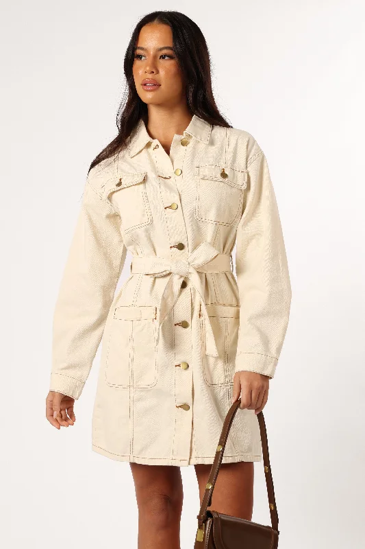 Casual spring dresses for running errands -Otto Long Sleeve Mini Denim Dress - Sand