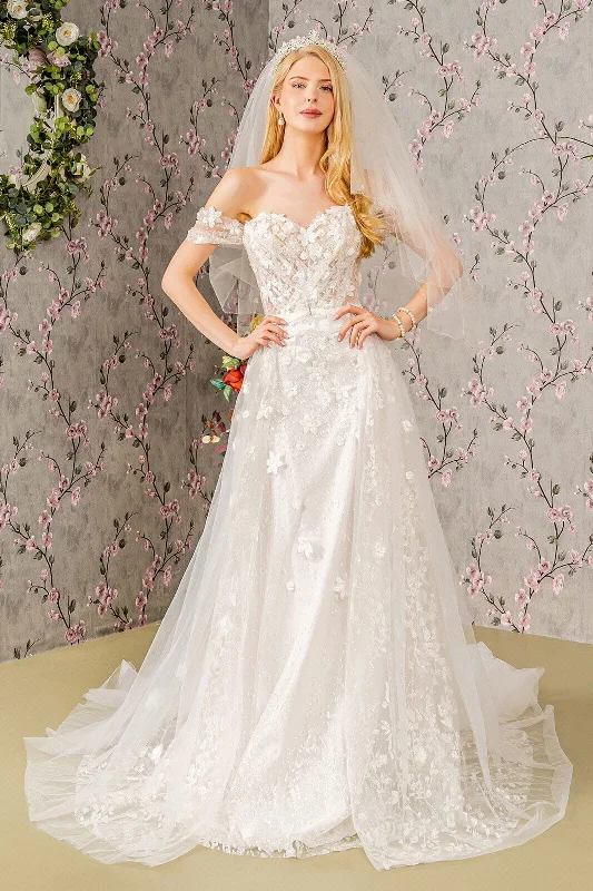 Wedding guest dresses with fitted bodices for a flattering fit -3D Floral Off Shoulder Wedding Gown by GLS Gloria GL3423 Wedding guest dresses with fitted bodices for a flattering fit -3D Floral Off Shoulder Wedding Gown by GLS Gloria GL3423