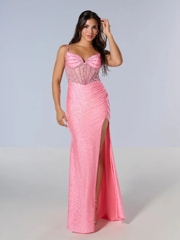 formal dresses with adjustable waist ties for comfort --Beaded Sheer Corset Slit Gown by Tiffany Designs 16203 formal dresses with adjustable waist ties for comfort --Beaded Sheer Corset Slit Gown by Tiffany Designs 16203