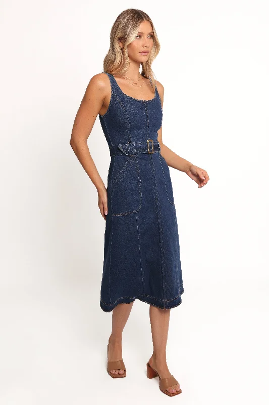 Spring dresses for weddings with chic, modern designs -Carys Midi Dress - Denim