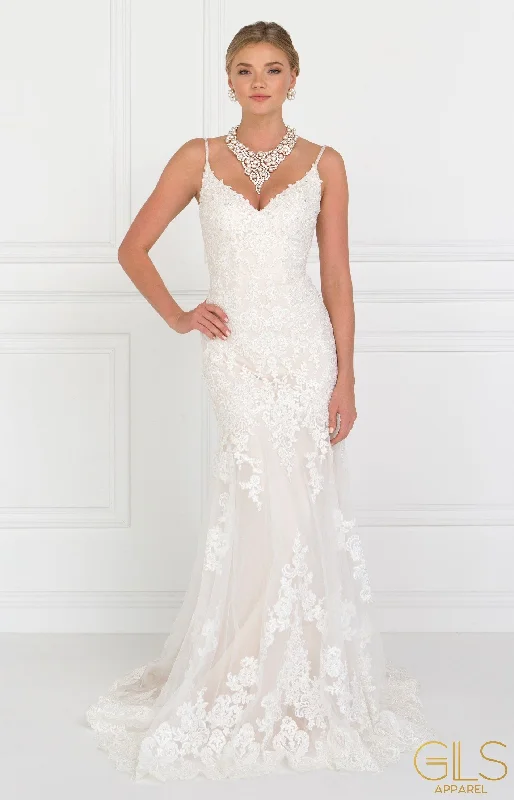 Wedding guest dresses for a beachside ceremony -Long Lace Ivory V-Neck Wedding Dress by Elizabeth K GL1515 Wedding guest dresses for a beachside ceremony -Long Lace Ivory V-Neck Wedding Dress by Elizabeth K GL1515