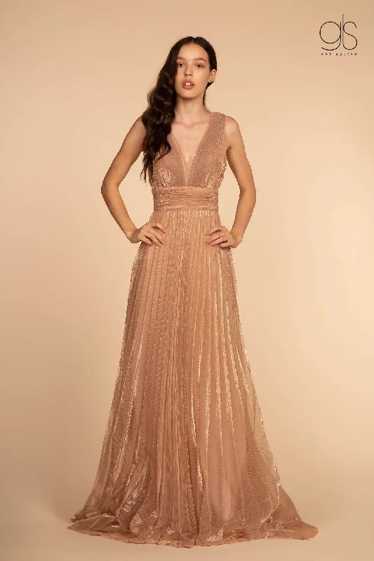 cocktail dresses with asymmetrical hemlines for unique style --Pleated Long Illusion V-Neck Metallic Dress by Elizabeth K GL2574 cocktail dresses with asymmetrical hemlines for unique style --Pleated Long Illusion V-Neck Metallic Dress by Elizabeth K GL2574