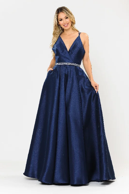 formal dresses for post-surgery patients with easy closures --Long Mikado V-Neck Dress with Strappy Back by Poly USA 8690 formal dresses for post-surgery patients with easy closures --Long Mikado V-Neck Dress with Strappy Back by Poly USA 8690