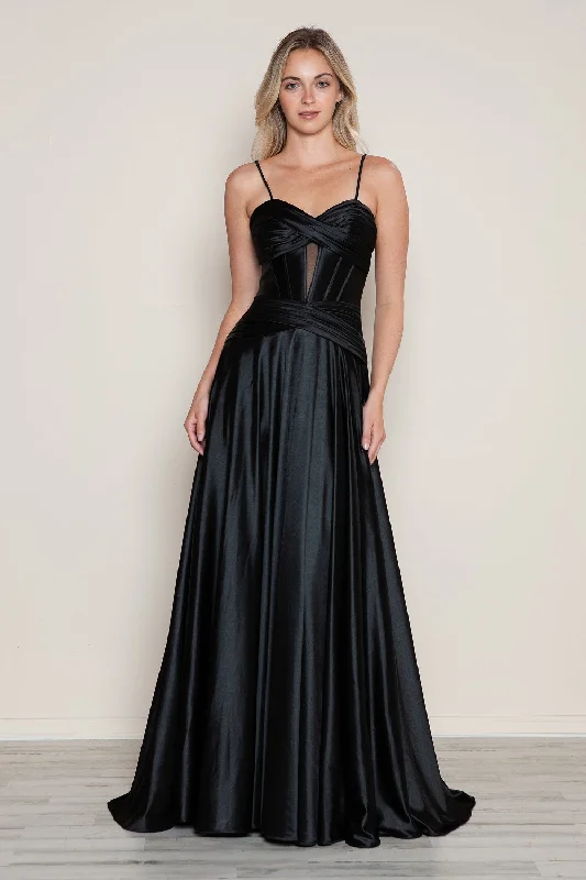 formal dresses for beach weddings with lightweight fabrics --Satin Sleeveless Corset A-line Gown by Poly USA 9700 formal dresses for beach weddings with lightweight fabrics --Satin Sleeveless Corset A-line Gown by Poly USA 9700