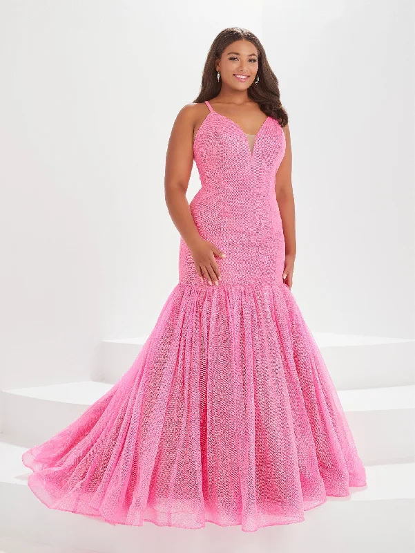 Bohemian wedding guest dresses for beach ceremonies -Plus Size Glitter V-Neck Mermaid Gown by Tiffany Designs 16047 Bohemian wedding guest dresses for beach ceremonies -Plus Size Glitter V-Neck Mermaid Gown by Tiffany Designs 16047