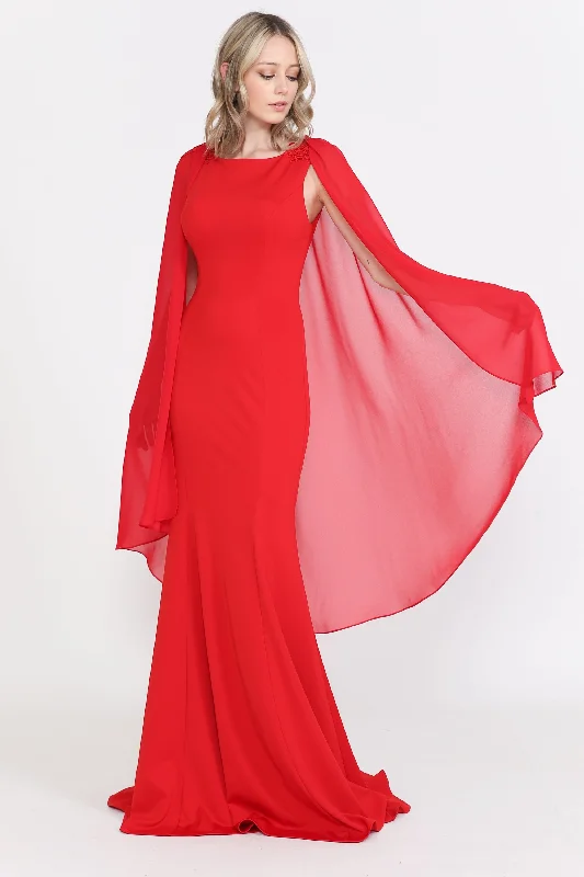 formal dresses with lace necklines for feminine touch --Fitted Long Sleeveless Cape Dress 8566 formal dresses with lace necklines for feminine touch --Fitted Long Sleeveless Cape Dress 8566