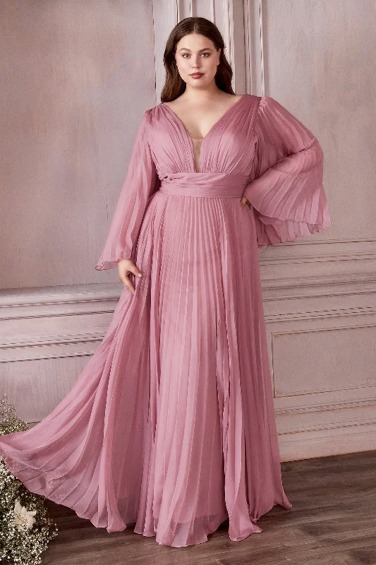 Elegant wedding guest dresses with satin fabric for a polished finish -Plus Size Pleated Bell Sleeve Gown by Cinderella Divine CD242C - Outlet
