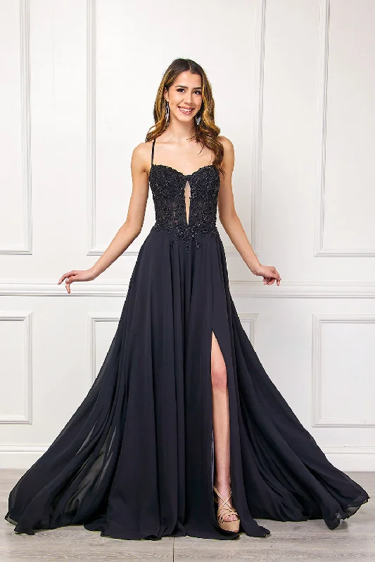 cocktail dresses with wrap fronts for flattering shapes --Applique Keyhole A-line Slit Gown by Amelia Couture 7066 cocktail dresses with wrap fronts for flattering shapes --Applique Keyhole A-line Slit Gown by Amelia Couture 7066