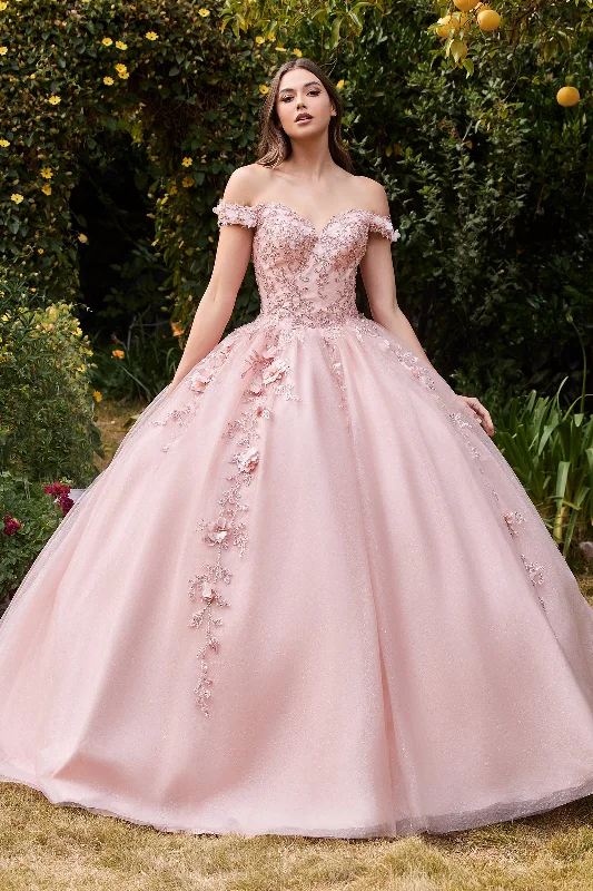 cocktail dresses with satin belts for waist definition --3D Floral Off Shoulder Gown by Cinderella Divine CD0185 cocktail dresses with satin belts for waist definition --3D Floral Off Shoulder Gown by Cinderella Divine CD0185