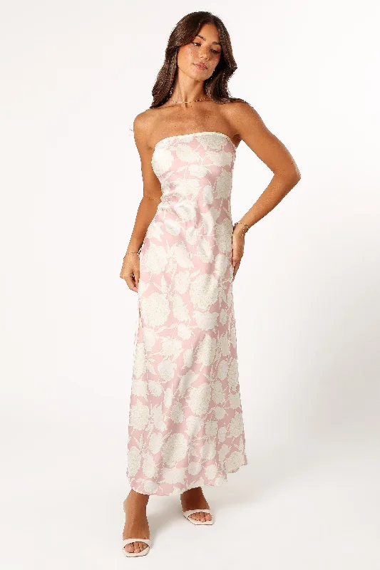 Spring dresses with sleeves for cooler days -Gemma Strapless Maxi Dress - Pink Floral Spring dresses with sleeves for cooler days -Gemma Strapless Maxi Dress - Pink Floral