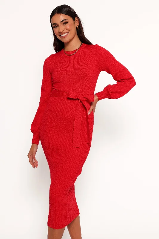 Floral print spring dresses with bright colors -Helena Dress - Red